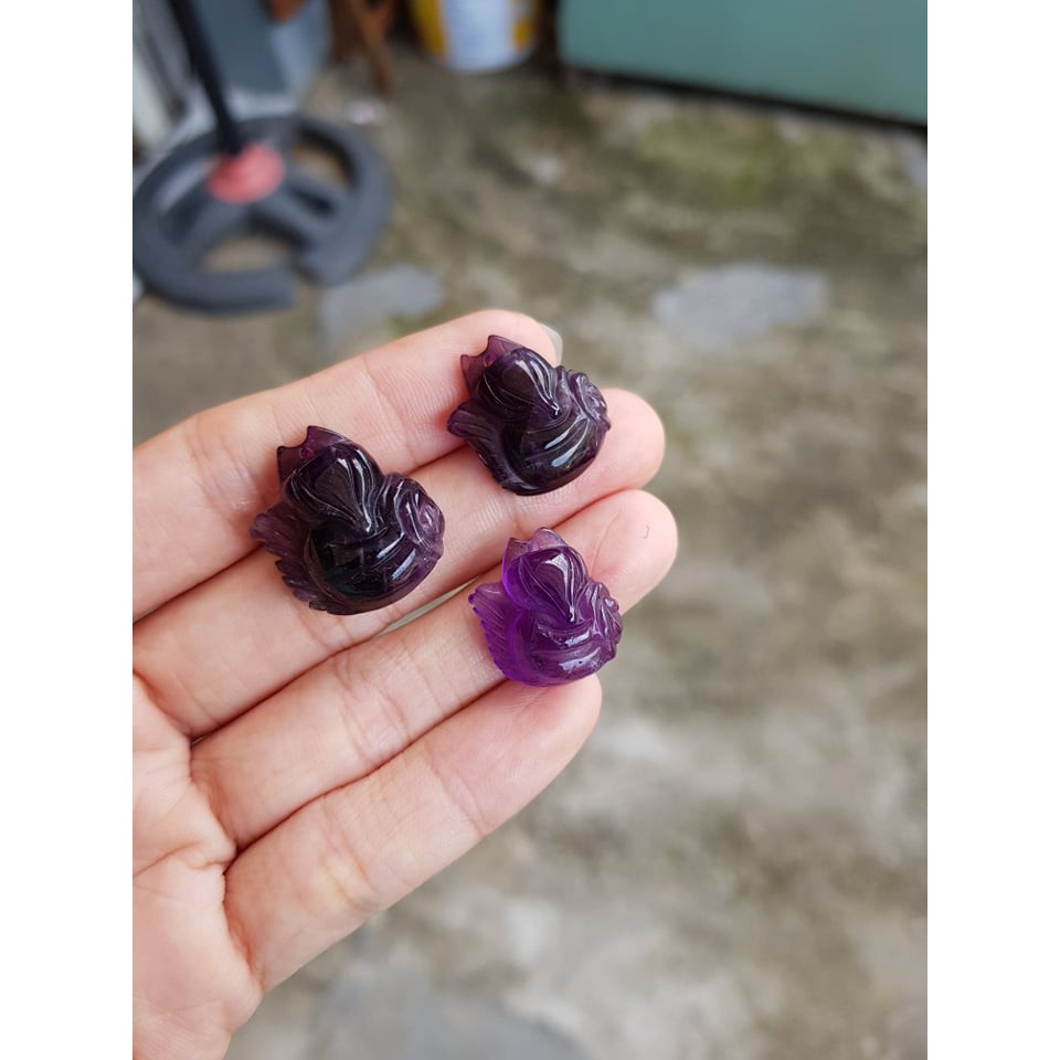 Dây chuyền nữ mặt hồ ly ôm hoa đá màu tím