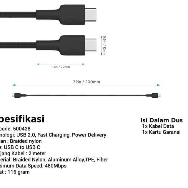 Dây Cáp Sạc Aukey Cb-Cd19 Usb Type C Sang Type C