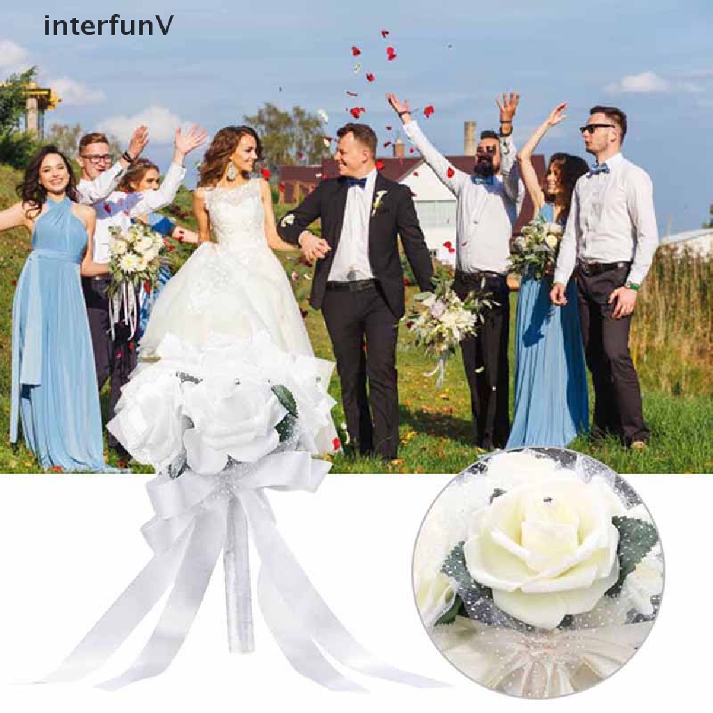 [InterfunV] Bó Hoa Hồng Giả Cầm Tay Bằng Lụa Trang Trí Phù Dâu / Tiệc Cưới