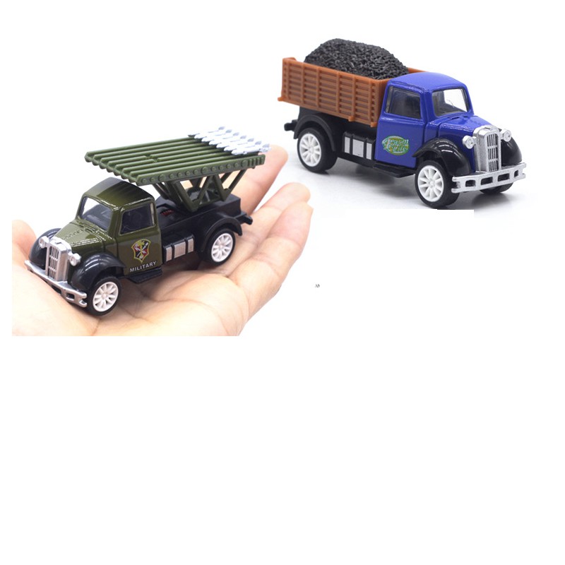 Mô hình xe ô tô mini chở hàng bằng hợp kim nhựa mô hình tỉ lệ 1:64 gồm 5 xe chạy cót