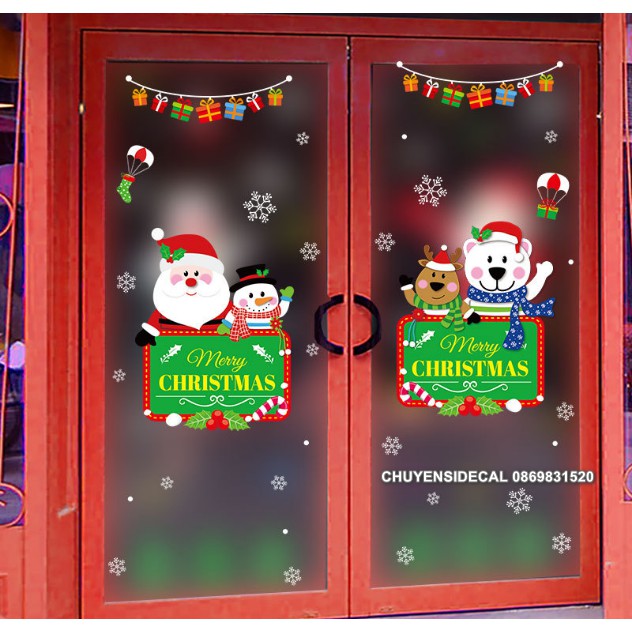 Decal dán tường Noel - Bảng Xanh chào đón lễ Vui Nhộn