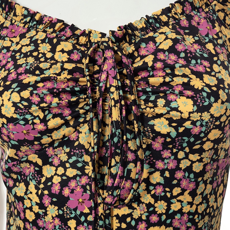 Đầm Tay Ngắn In Hoa Thiết Kế Xẻ Hợp Thời Trang Cho Nữ