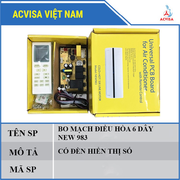 Bo mạch điều hòa 5 Dây NEW4983 Có Hiển Thị - 6 Dây NEW983 Có Hiển Thị - 5 Dây Đời Mới U08 - Đa Năng Model YY-U08PGC