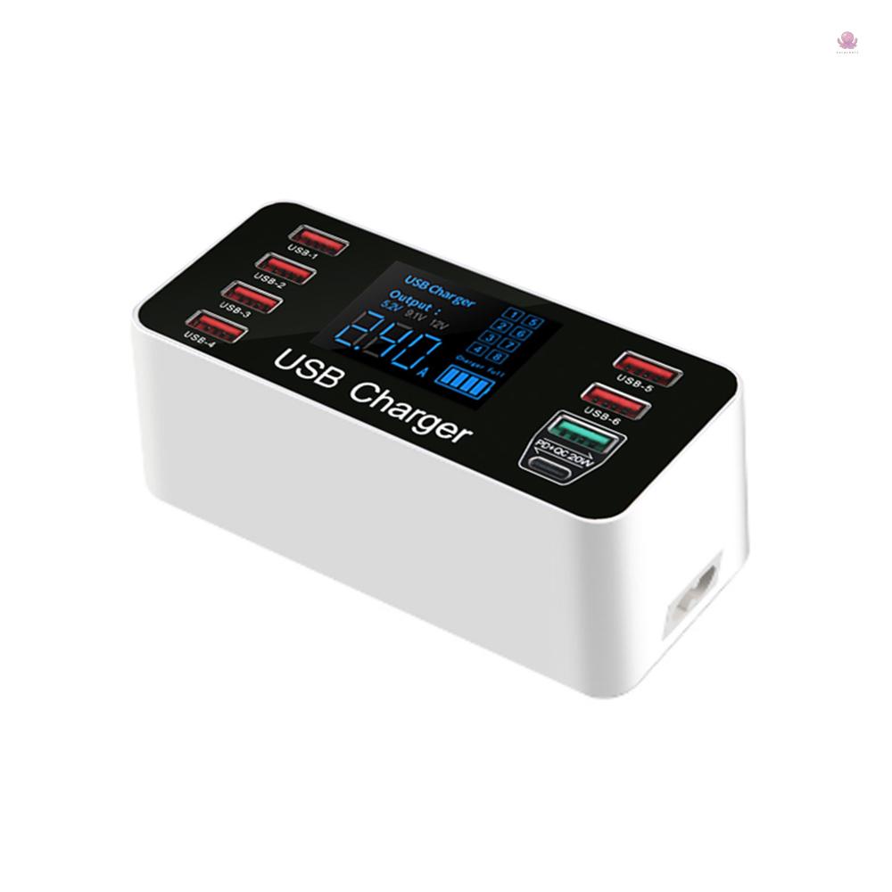 Sạc Nhanh USB Nhanh Với Cổng QC3.0 40W Với 8 Cổng Sạc Và Cổng Type-C Màn Hình LCD Rộng