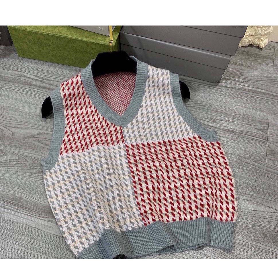 Áo gile nữ kẻ caro len thổ cẩm mềm Quảng Châu cổ V Bigzone GL123 | BigBuy360 - bigbuy360.vn