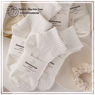 Tất nữ cổ ngắn Vớ - Tất trắng trơn phong cách hàn quốc chất liệu cotton thấm hút mồ hôi