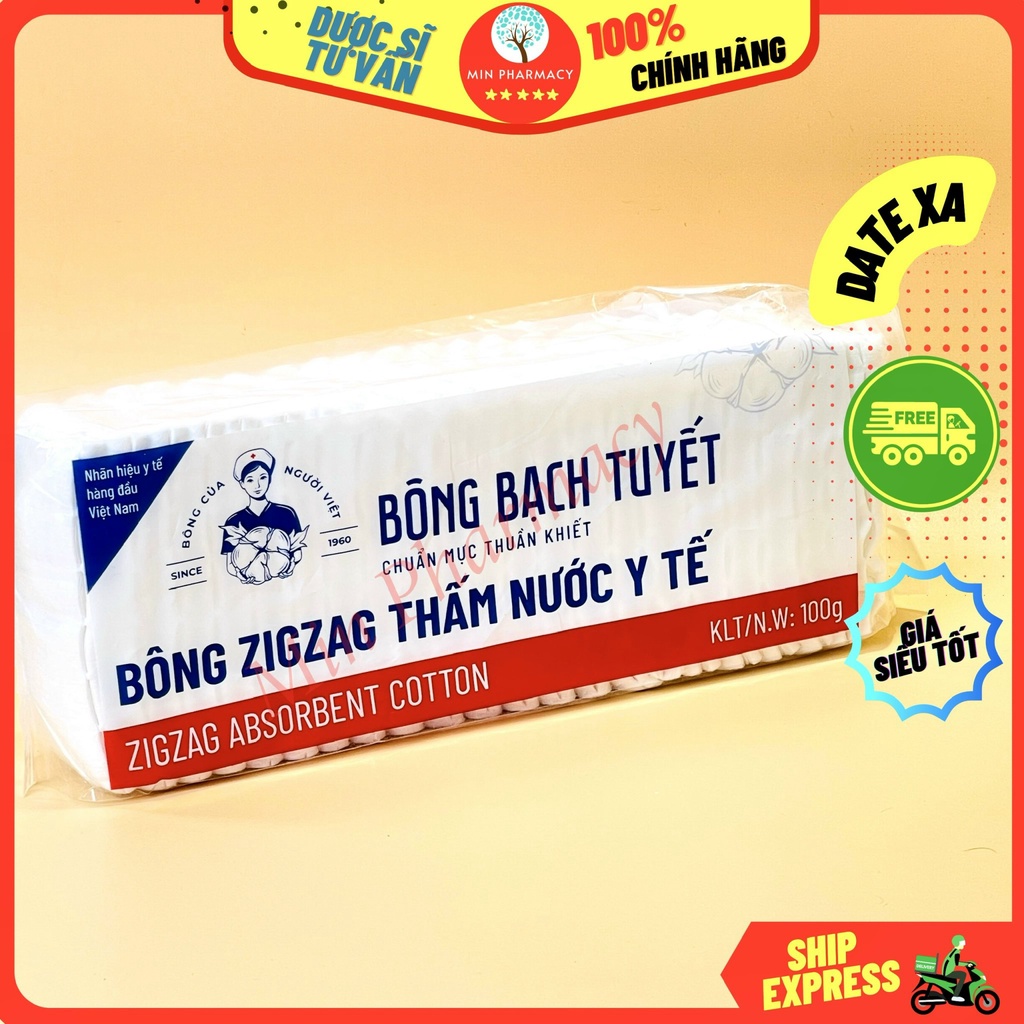Bông Y Tế Thấm Nước Zigzag Bạch Tuyết 100g - Minpharmacy