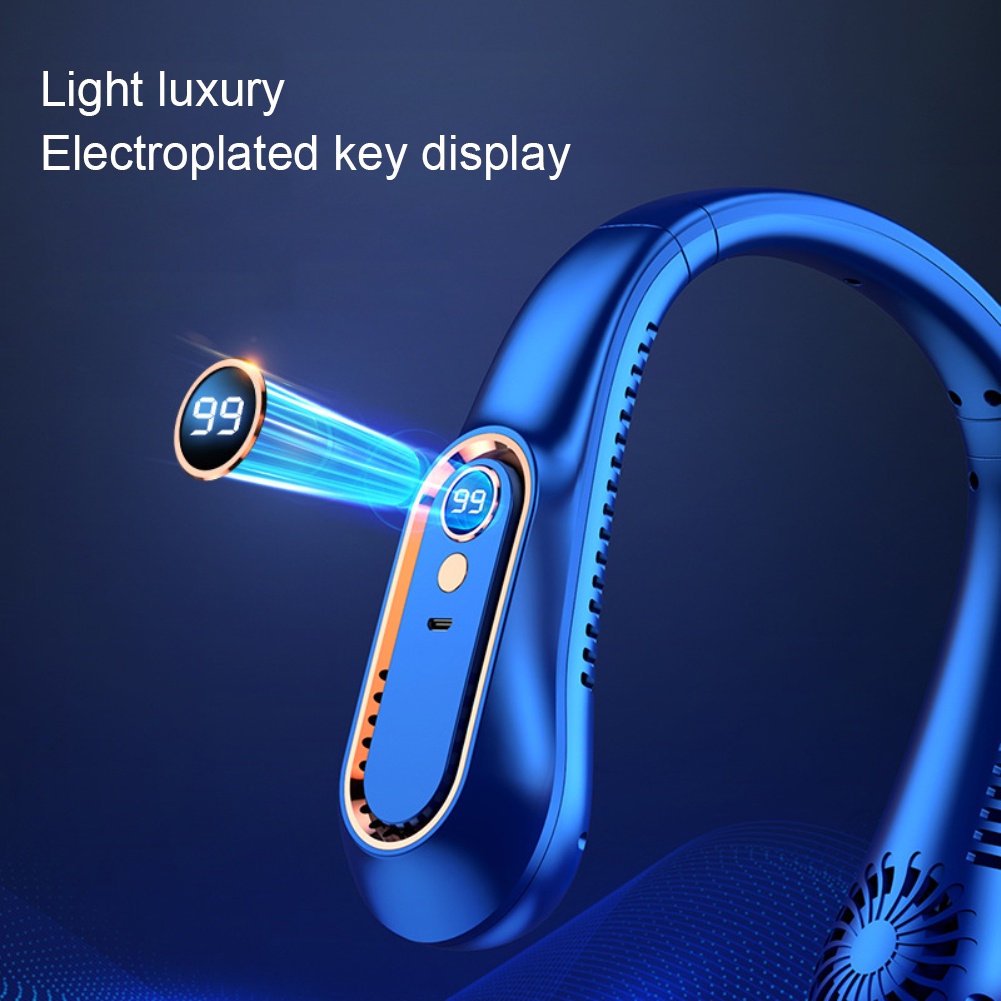 Quạt Đeo Cổ Mini Quạt Làm Mát Treo Cổ Lười Biếng Có Thể Điều Chỉnh 5 Tốc Độ Màn Hình Kỹ Thuật Số Tiện Dụng Sạc Lại Được Bằng Usb