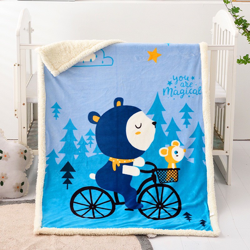 Chăn Lông Cừu Cho Bé, Chăn Lông 2 Lớp Mềm Mịn Kích Thước 95x135cm, Hàng Có Sẵn