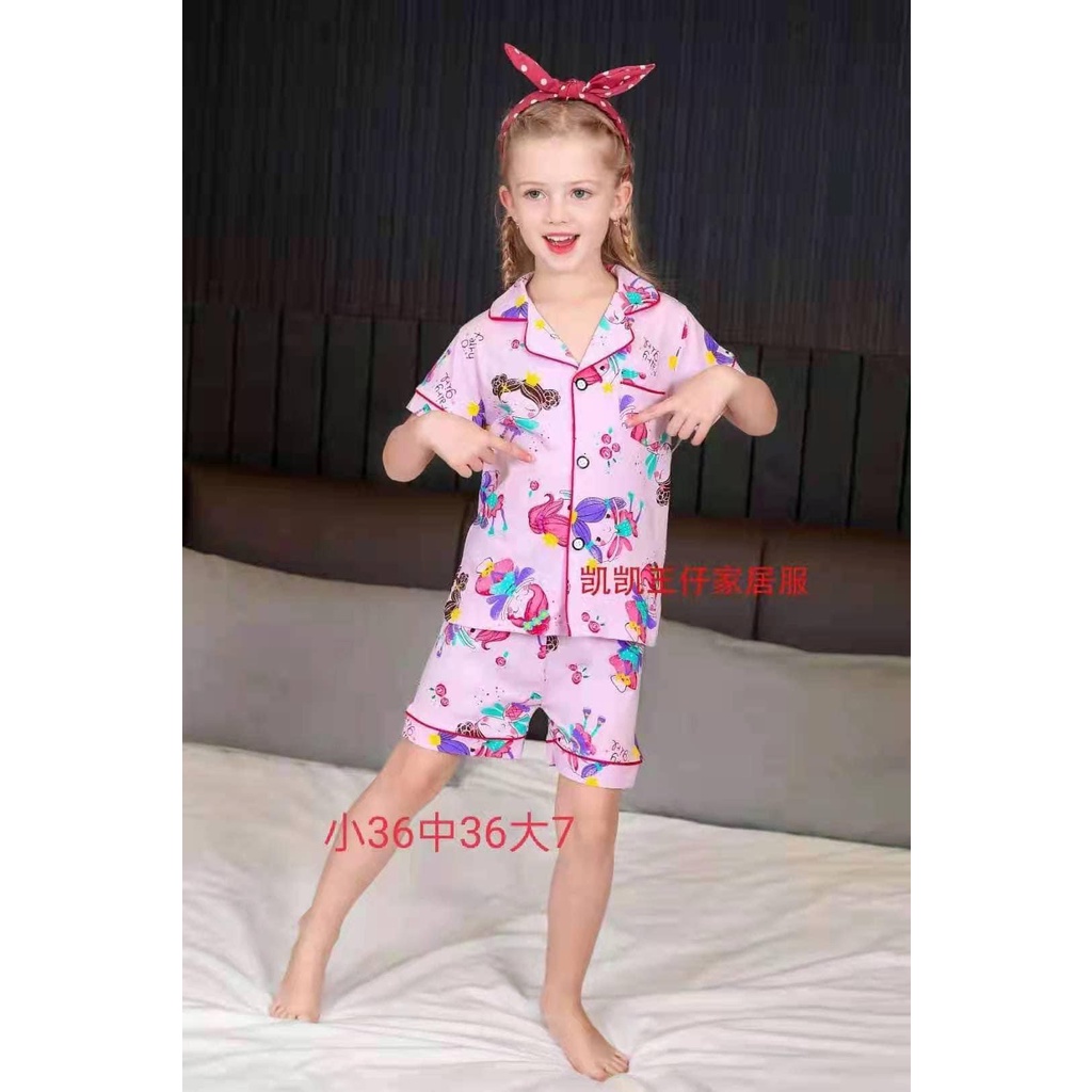 (chọn mẫu BG 17-27kg)Bộ cotton xuất hàn Pijama cộc tay KAIKAI cho bé gái 3-6 tuổi