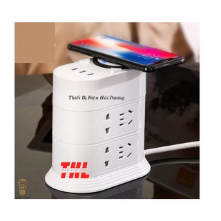 Ổ Cắm Điện Đa Năng 2 Tầng 3 Tầng Dây Dài 2m, Cổng Sạc USB, Kèm Sạc Không Dây Đa Năng -Sạc Nhiều Điện Thoại, thiết bị