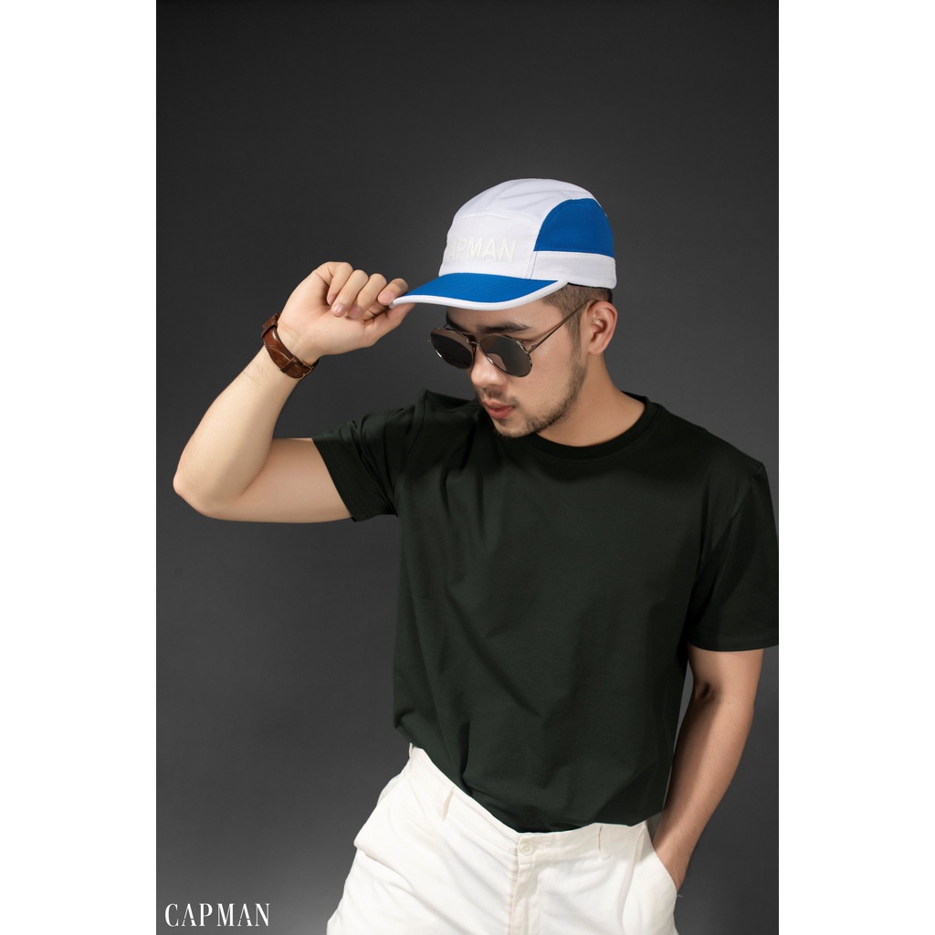 Mũ 5panel chính hãng CAPMAN phong cách hiphop vải dù CM112 màu trắng xanh