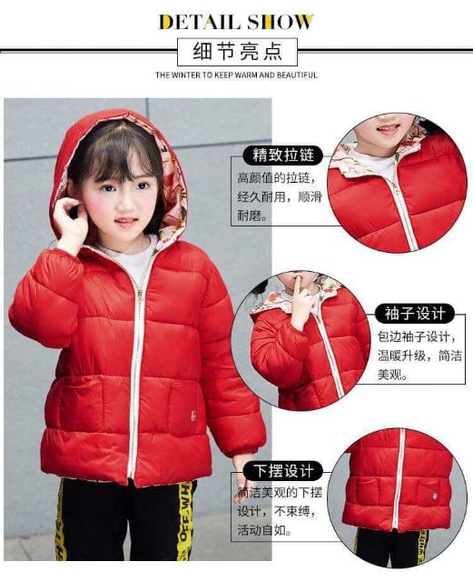 Áo Phao Đỏ Bé Gái mềm nhẹ