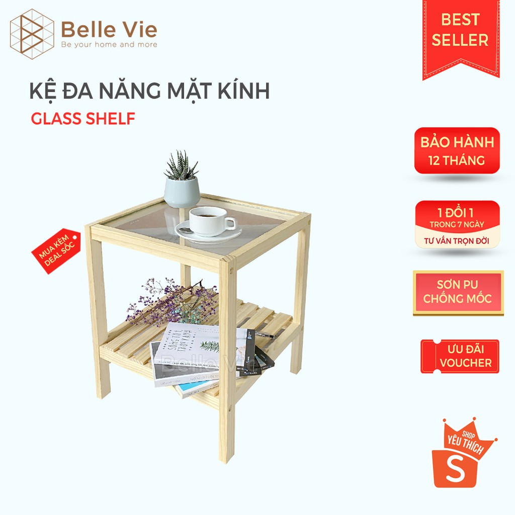 Kệ Đầu Giường Mặt Kính, Tủ Đầu Giường Gỗ Decor BelleVie Lắp Ráp Đơn Giản