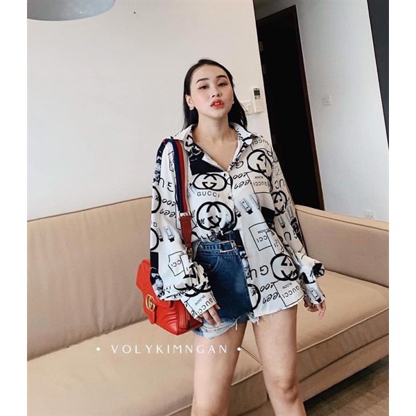 (Up New) Áo Sơ Mi Lụa Nữ Hình GG - ẢNH THẬT TRẢI SÀN - 0017GC | BigBuy360 - bigbuy360.vn