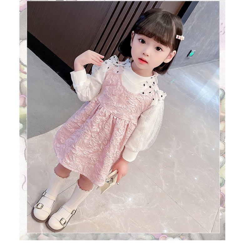Váy thu đông nhí bé gái tay ren bồng xinh xắn size 0-3 tuổi VT45