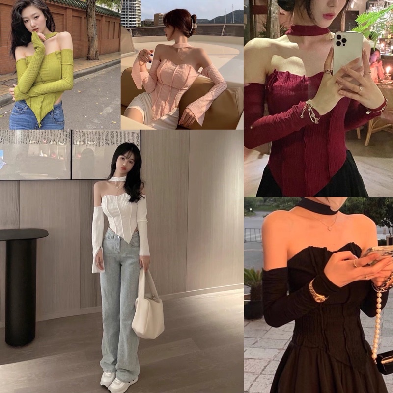 [ordTAOBAO] Áo hở vai vạt tam giác 5 màu (sẵn đen sz L) | BigBuy360 - bigbuy360.vn