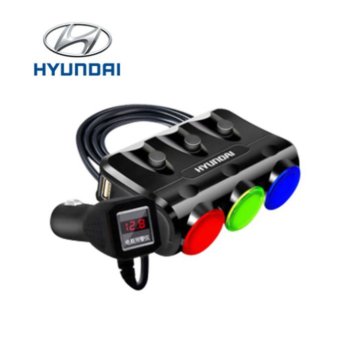 Sản Phẩm Bộ ChiaTẩu Sạc Chính Hãng Cao Cấp Hyundai Hy-26 (2 cổng USB + 3 tẩu chia, Sạc nhanh Quick 3.0 điện áp 3.1A, Màu