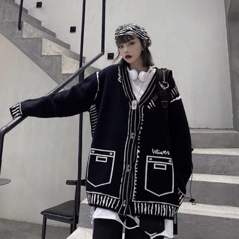 Áo khoác cardigan chất len dày dặn cá tính form rộng thời trang
