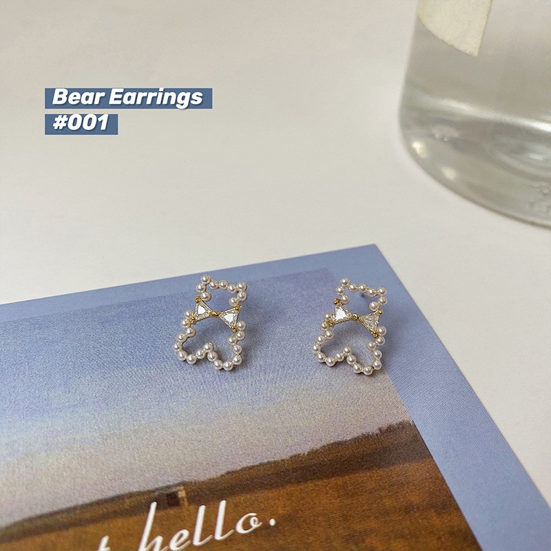 Bông Tai Hình Gấu Đính Ngọc Trai Đơn Giản Cho Nữ