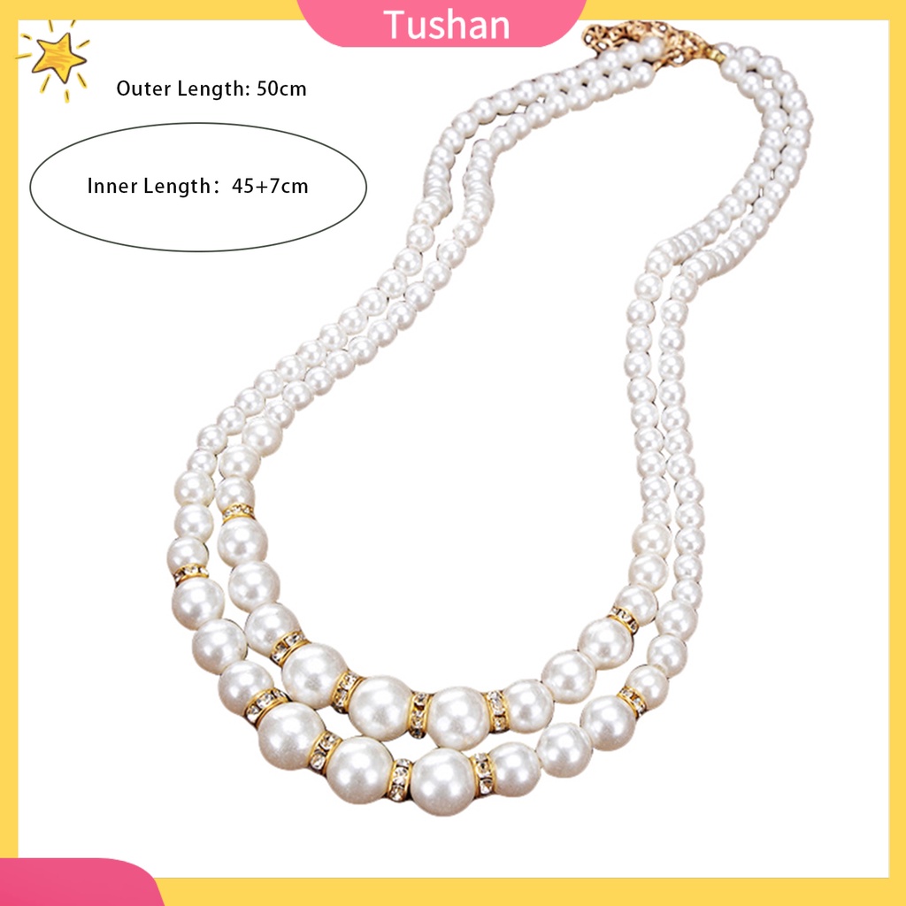 Vòng cổ thời trang kiểu chuỗi hạt ngọc trai giá đính đá trang sức với thiết kế 2 lớp cá tính