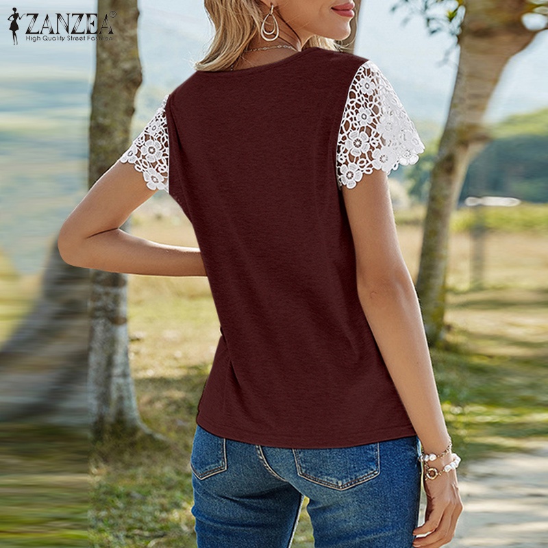Zanzea Áo Nữ Tay Ngắn Phối Ren Thời Trang