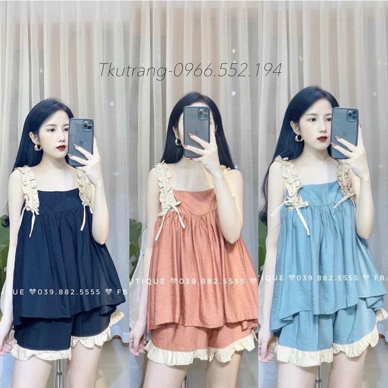 [Hàng loại1]Bộ bầu mùa hè chất đũi siêu mềm mát☘️đồ bộ cho bà bầu 2 dây quần bầu có chun chỉnh freesize từ 45-70kg BBH16