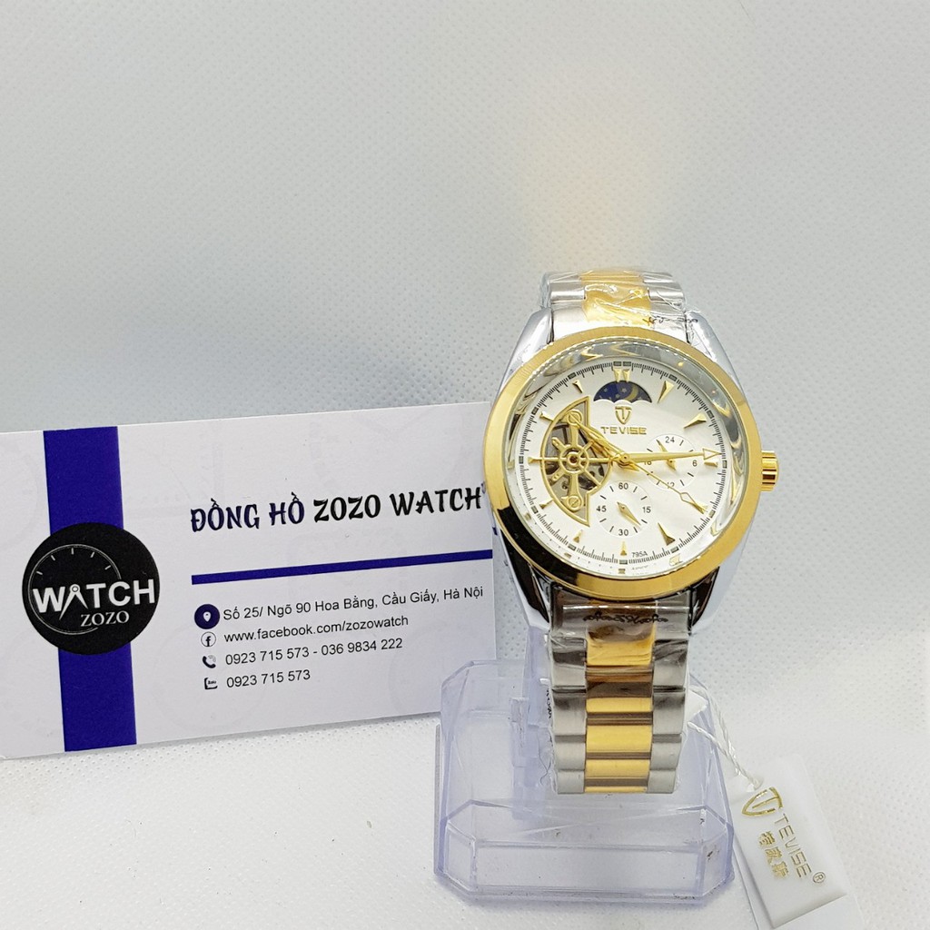 Đồng hồ automatic nam TEVISE 795A Mặt Trắng Viền Vàng