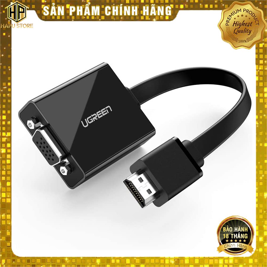 [Mã ELHACE giảm 4% đơn 300K] Cáp chuyển HDMI to VGA Ugreen 40248 dẹt độ phân giải FullHD cao cấp - Hapustore