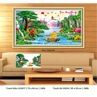 Tranh thêu chữ thập, tranh đính đá đồng hồ Thuận buồm xuôi gió LV3477 (73 x 44 cm), VS034 (85 x 40 cm)