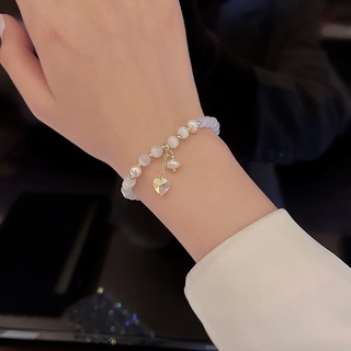 Vòng đeo tay đính đá opal ngọc trai pha lê trái tim sang trọng dành cho nữ