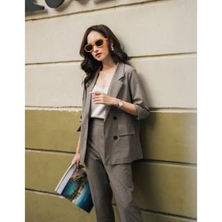 [ HÀNG CÓ SẴN ]Set vest nữ Kẻ nâu tây blazer nữ phong cách cơ bản trẻ trung năng động (Áo vest + Quần âu)