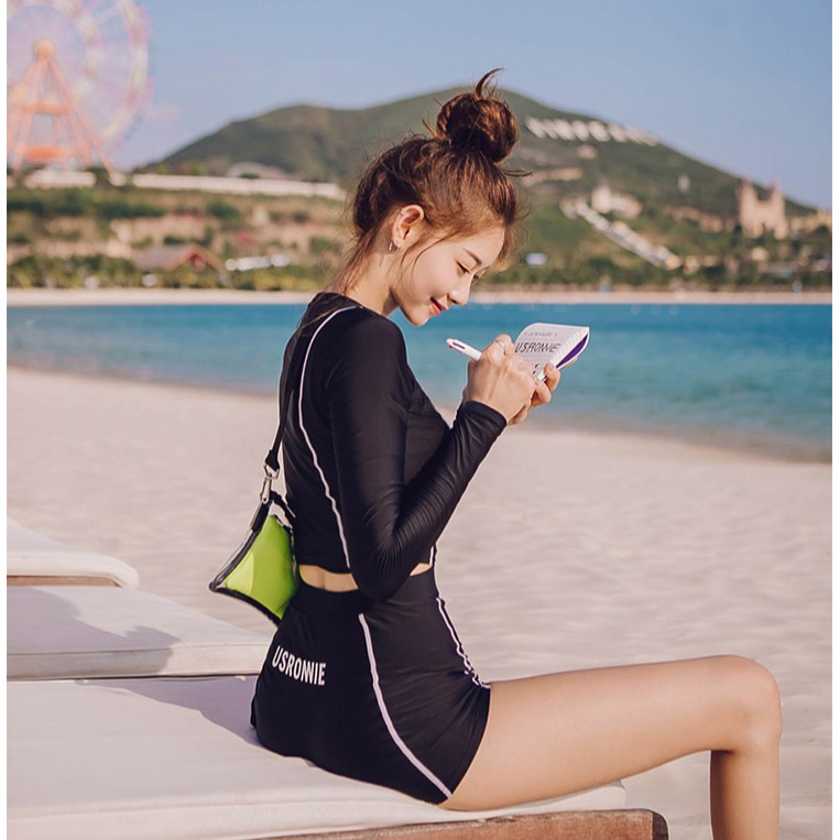 Bikini Đùi Quảng Châu Dài Tay, Đồ Bơi Nữ Phong Cách Hàn Quốc che bụng chống nắng Ảnh thật có size BKN02 | BigBuy360 - bigbuy360.vn