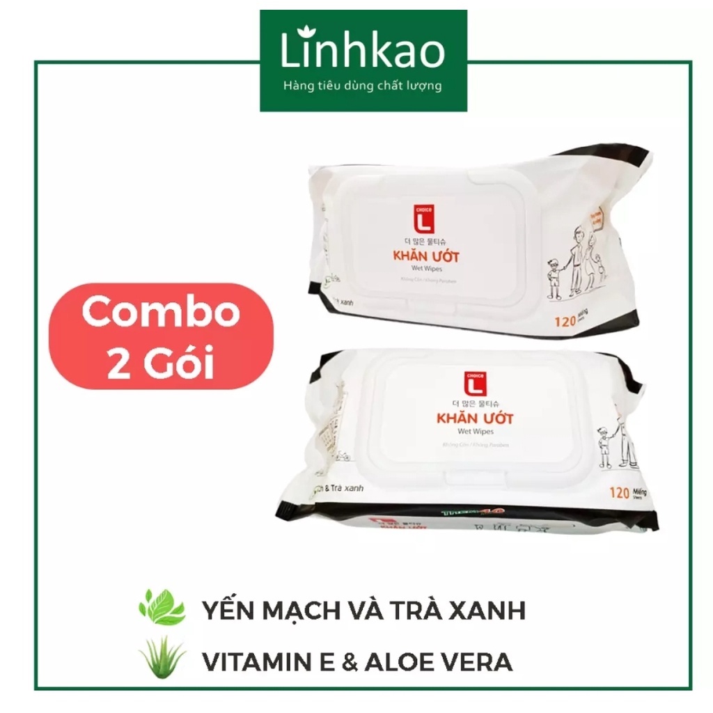 02 gói Khăn ướt Hàn Quốc Lotte x120 tờ