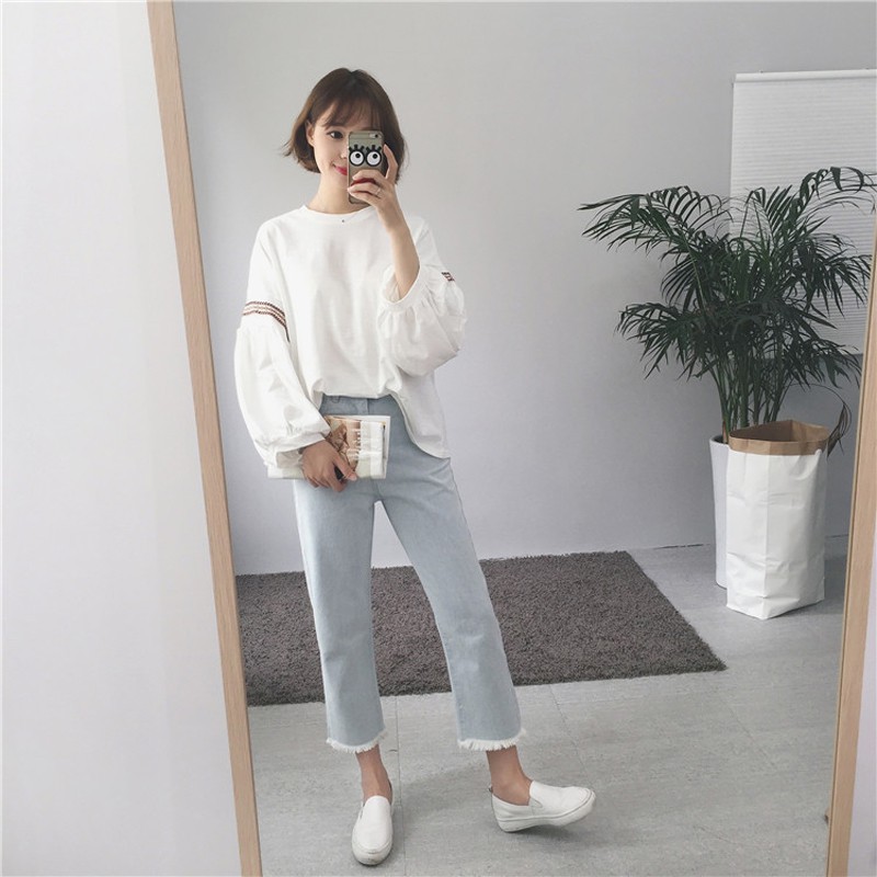 Áo thun IELGY nữ dài tay cổ tròn thời trang Hàn