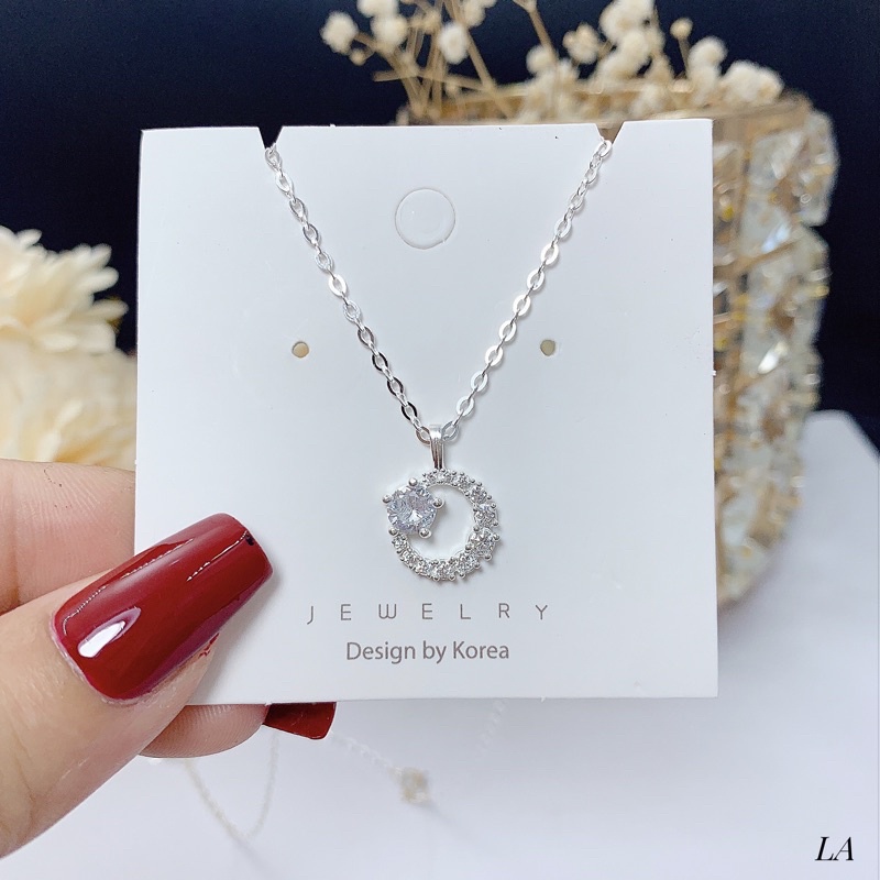 Dây chuyền bạc ta DaLiA Jewelry mặt đính đá viền tròn