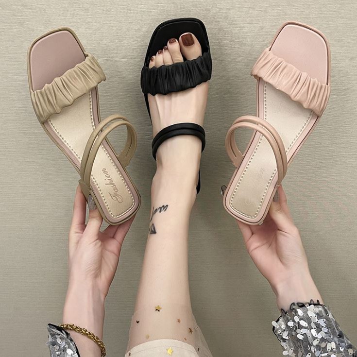 Giày sandal cao gót quai ngang xếp ly xinh xắn dành cho nữ DN34