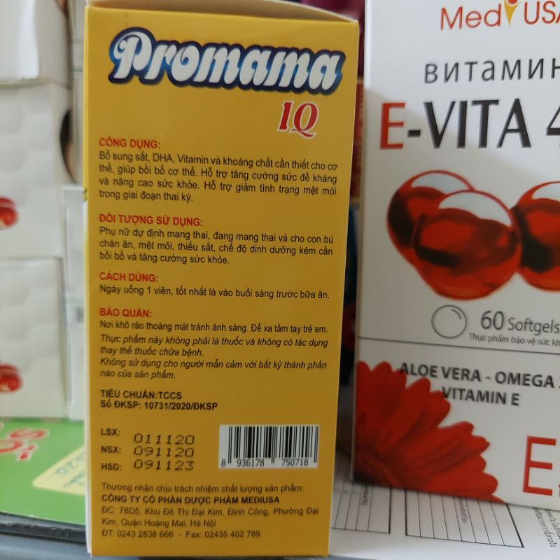 Vitamin Cho Mẹ Bầu Promama IQ- Hộp 30 viên bổ sung vitamin và dưỡng chất cần thiết cho mẹ và bé