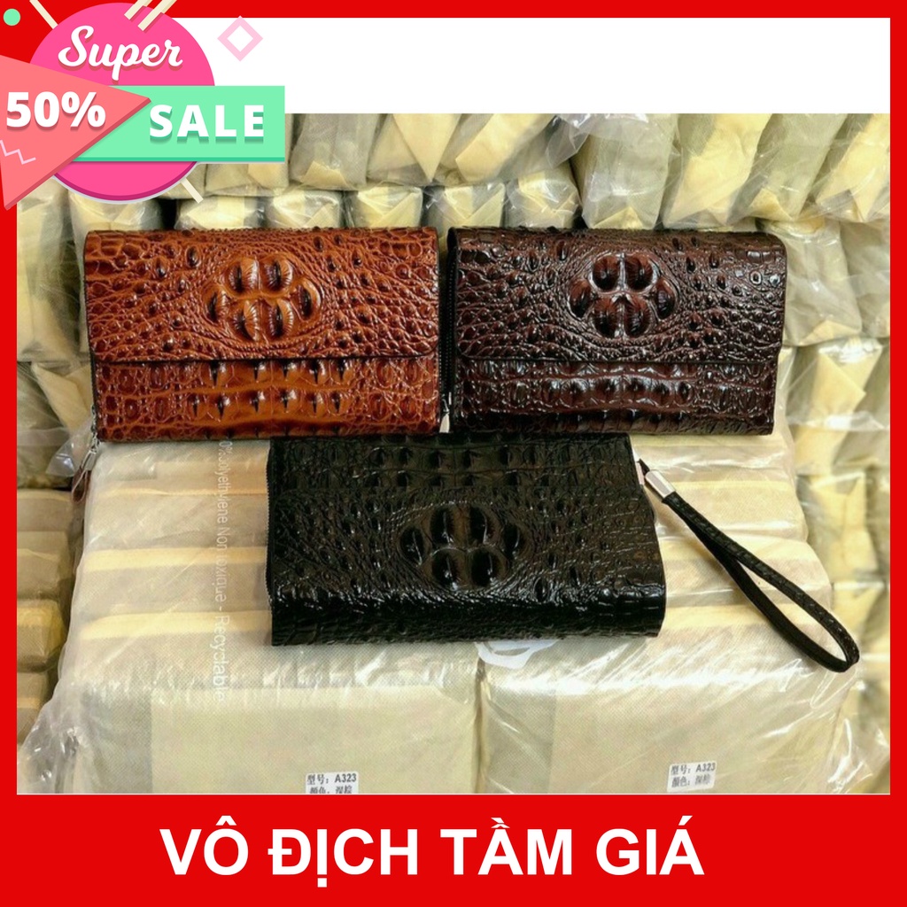 [ 100% CHẤT LƯƠNG ] Ví Cầm Tay Clutch Nam Cao Cấp Da   VÂN CÁ SẤU Mềm Đẹp Nhiều Ngăn tiện dụng