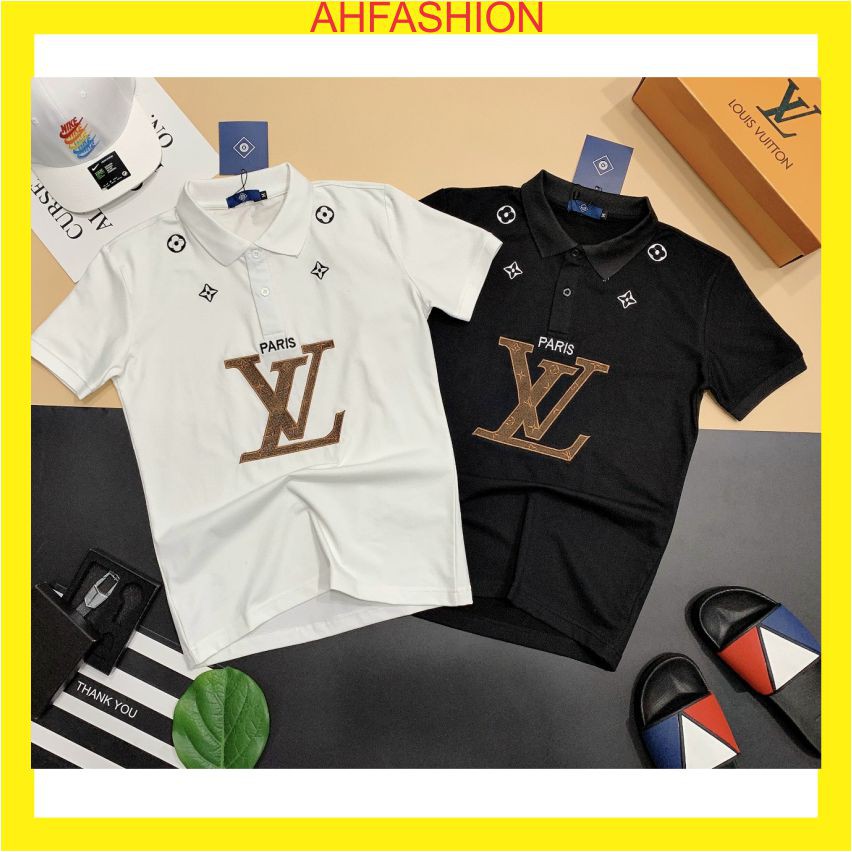 Áo thun nam POLO có cổ tay ngắn thêu LV vải cotton dày mịn co dãn thoáng khí 2 màu trắng đen cao cấp-AHFASHION | BigBuy360 - bigbuy360.vn