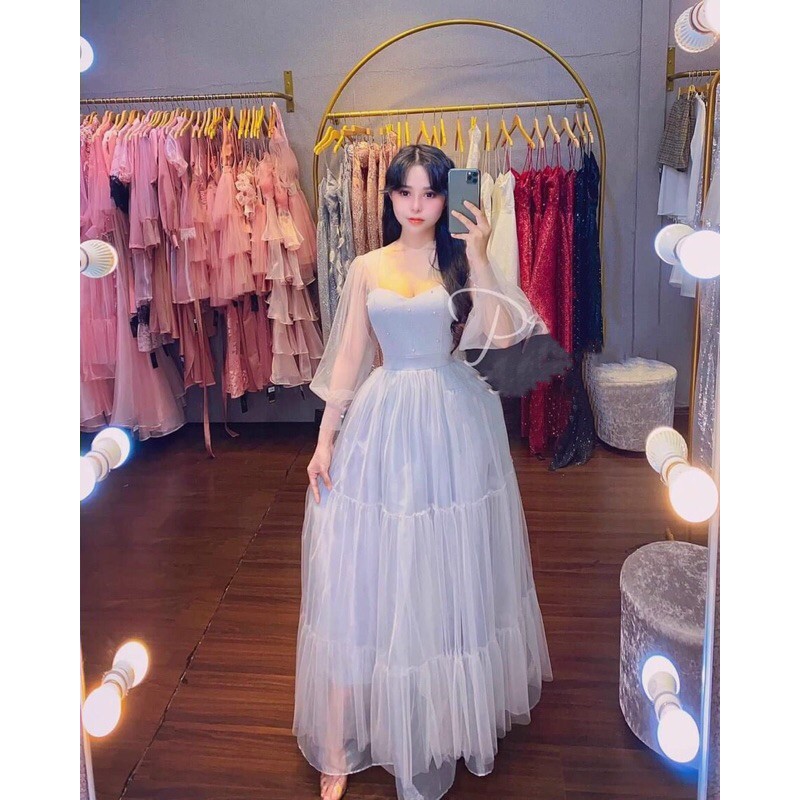 ĐẦM XÒE KIM TUYẾN TAY DÀI ĐÍNH CƯỜM