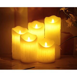 Nến điện tử sạc điện, bằng sáp vỏ chảy & tim nến lắc như thật, đường kính 7.5cm, cao 15cm