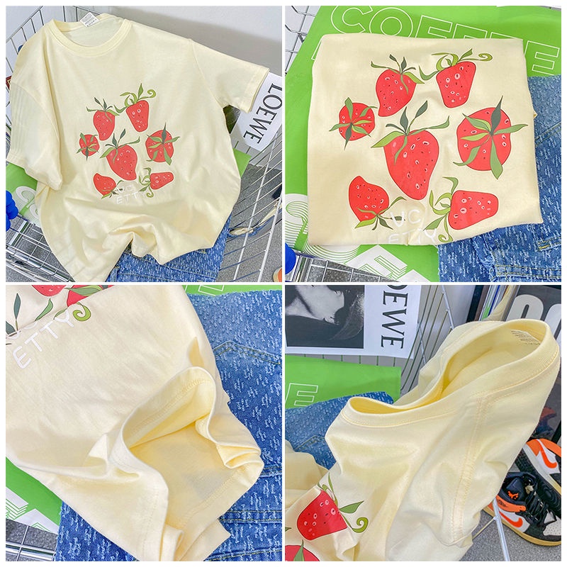 Áo Thun cotton Tay Ngắn Dáng Rộng Phong Cách Hàn Quốc Mới