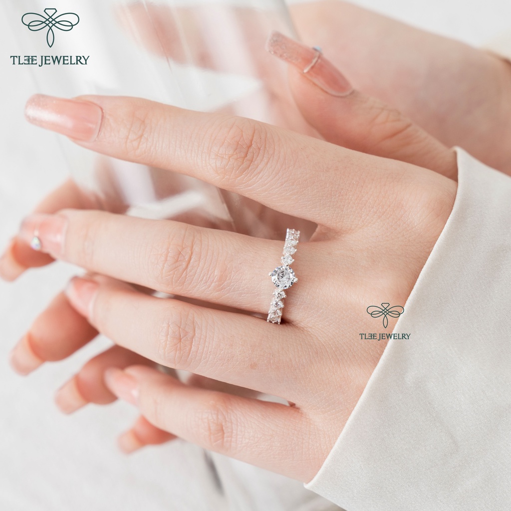 Nhẫn bạc nữ TLEE đính đá viền ziczac 12 viên cao cấp TleeJewelry A0179
