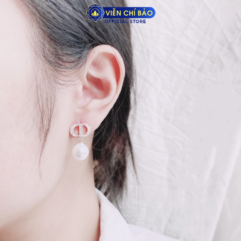 Bông tai bạc nữ hạt châu đá lấp lánh chất liệu bạc S925 thời trang phụ kiện trang sức nữ Viễn Chí Bảo B400207