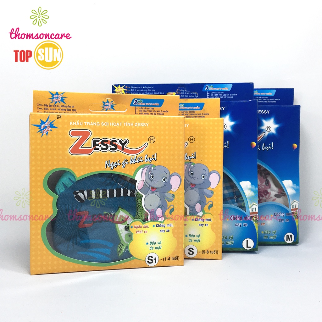 Khẩu trang vải kháng khuẩn Zessy cao cấp cho nam, nữ, thông thoáng từ sợi hoạt tính, ngăn ngừa khói bụi