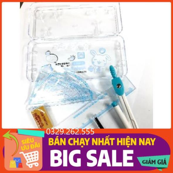 (FreeShip) (hộp nhựa) Bộ eke - thước kẻ - compa 9001