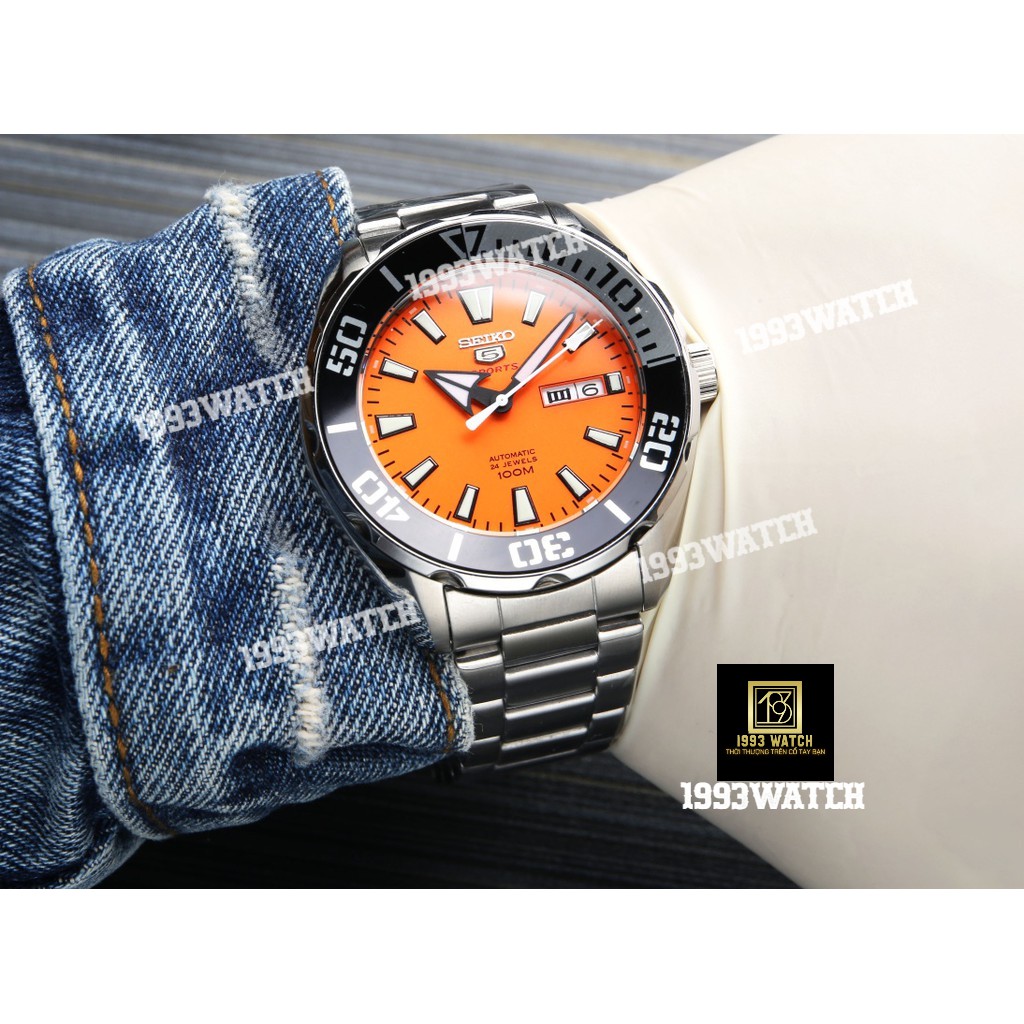 Đồng Hồ Nam Seiko 5 Sport Automatic SRPC55K1 Mặt Cam/Orange Dial - Dây Thép - 44mm