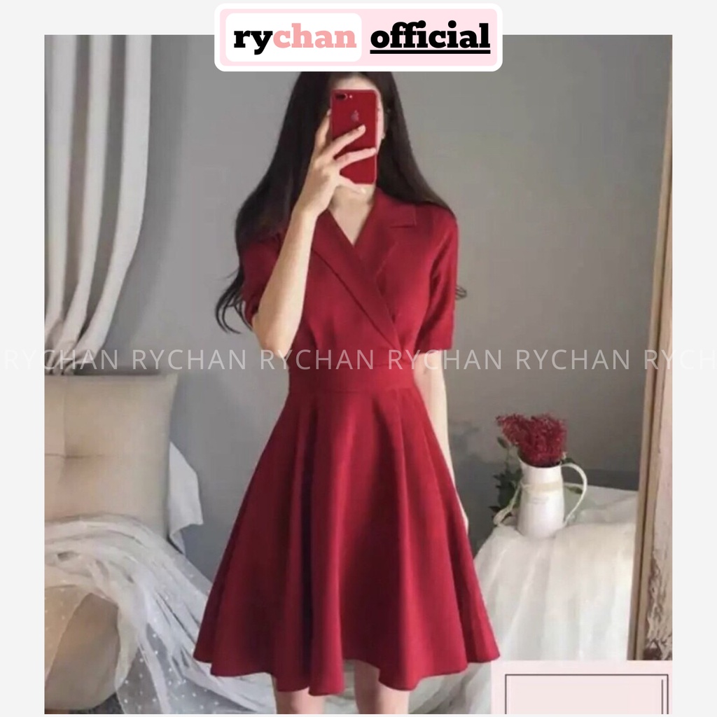 DX194 - Đầm Xòe Màu Đỏ Đắp Chéo Tay Ngắn [ẢNH THẬT CUỐI]