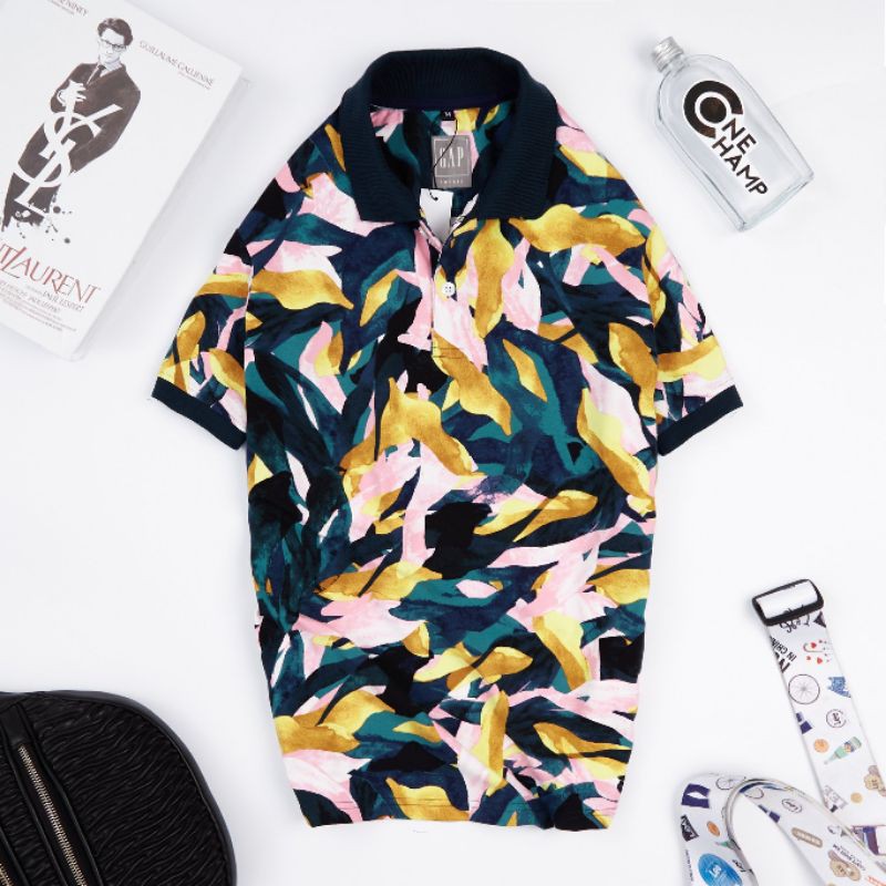 Áo thun hoa nam polo cổ trụ ngắn tay vải cotton 100% in thoáng mát